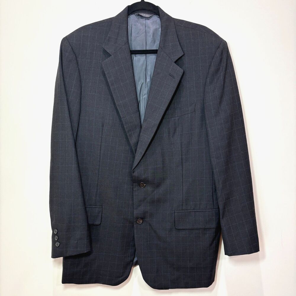 Brooks Brothers 100% Wool Windowpane Plaid Dark Gray Blazer Men 43L Sport Coat
